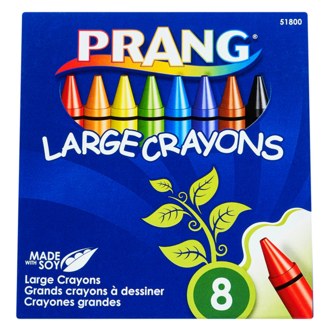 Prang Large Molded Crayon Set in Lift Lid Box, 7/16 X 4 in, Assorted Color, Set of 8